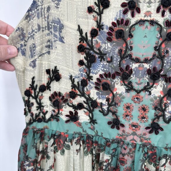 ANTHROPOLOGIE BHANUNI BY JYOTI maxi dress floral beaded sleeveless ruffle 4 - Picture 3 of 11